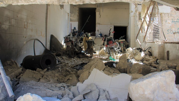 A picture taken on April 4, 2017 shows destruction at a hospital in Khan Sheikhun, a rebel-held town in the northwestern Syrian Idlib province, following a suspected toxic gas attack.