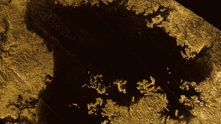 Ligeia Mare, shown here in a false color image from NASA's Cassini mission, is the second-largest known body of liquid on Titan, a moon of Saturn.