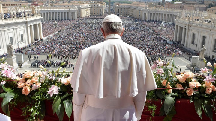 Pope Francis delivers his "Urbi et Orbi" message from the balcony overlooking St. Peter's Square at the Vatican April 16, 2017.