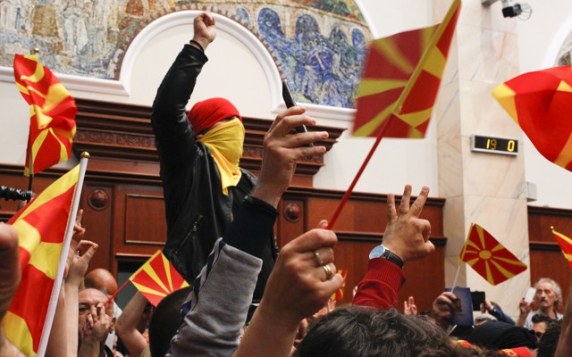 Protesters at Macedonia's parliament