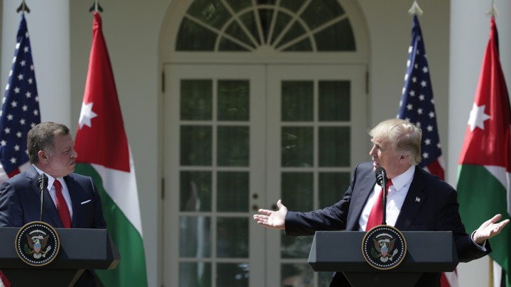 President Trump and King Abdullah of Jordan during a White House press conference Thursday