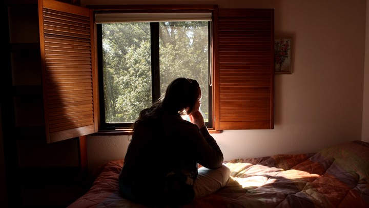 A victim of domestic violence at a safe house in Nevada County, California