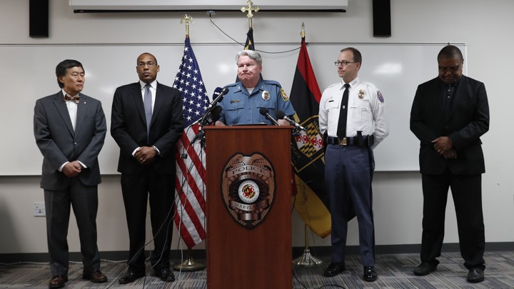 Police and University of Maryland officials address the fatal stabbing of Richard Collins III in a news conference on May 21, 2017.