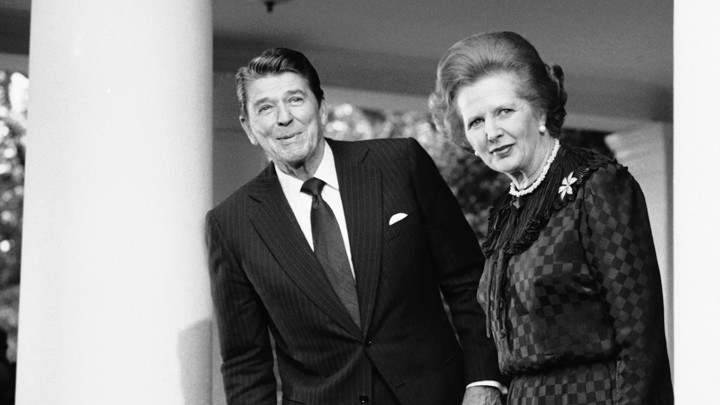 Former President Ronald Reagan and former British Prime Minister Margaret Thatcher at the White House in 1982
