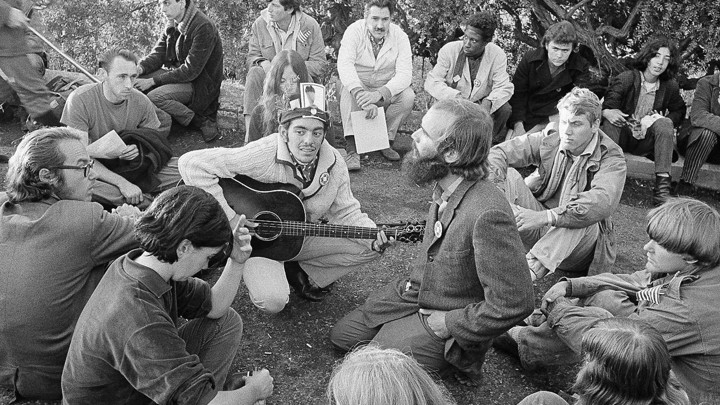 A group gathered at sunrise in San Francisco's Haight-Ashbury district in 1967