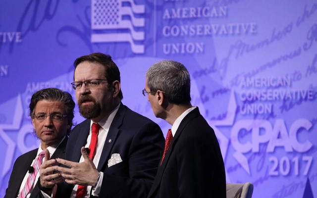 Deputy assistant to President Trump Sebastian Gorka and ACU Board Member Zuhdi Jasser participate in a discussion during the Conservative Political Action Conference.