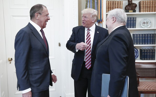 Sergei Lavrov, President Trump, and Sergei Kislyak in the Oval Office on Wednesday