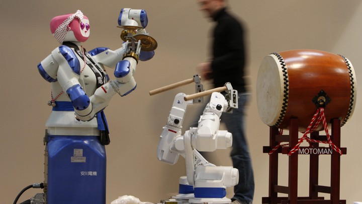 A Yaskawa robot at a trade fair in Germany