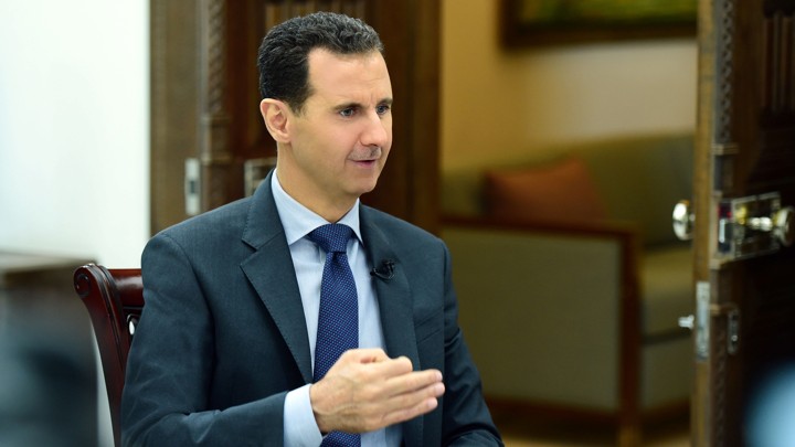 Syrian President Bashar al-Assad speaks during an interview with RIA Novosti and Sputnik in this handout picture provided by SANA on April 21, 2017.
