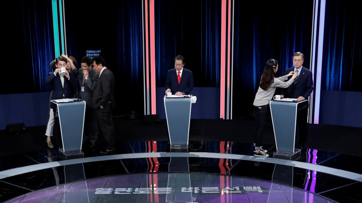 Ahn Cheol Soo, the presidential candidate of the People's Party, Hong Joon Pyo, the presidential candidate of the Liberty Korea Party, and Moon Jae In, the presidential candidate of the Democratic Party of Korea, attend a televised debates for upcoming May 9 presidential election.