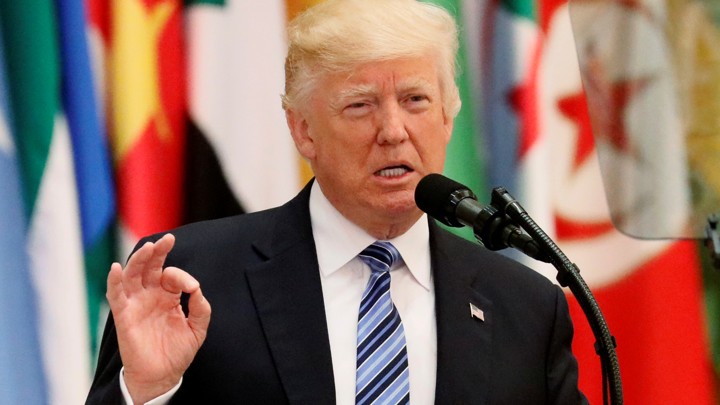 President Trump delivers a speech during the Arab-Islamic-American Summit in Riyadh, Saudi Arabia on May 21, 2017.