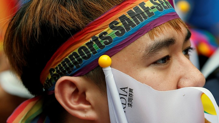 A supporter reacts to the Taiwanese constitutional court’s ruling in Taipei, Taiwan on May 24, 2017.