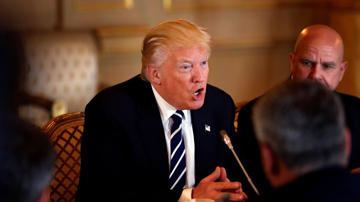President Donald Trump speaks during a meeting in Brussels, Belgium, on May 24, 2017.