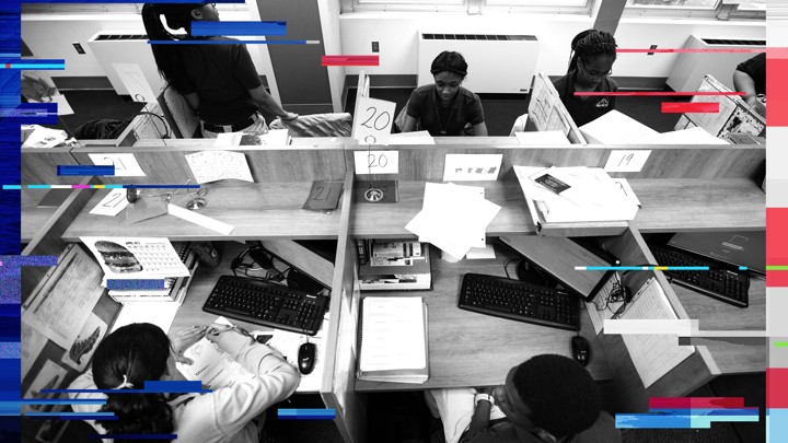 Newark Prep Charter School students sit at their desks.