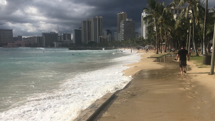 A historically high tide washes up over Queens Beach in Waikiki over Memorial Day Weekend.