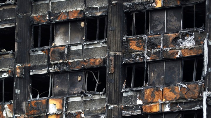 Damage to Grenfell Tower is seen following the catastrophic fire, in north Kensington, London.
