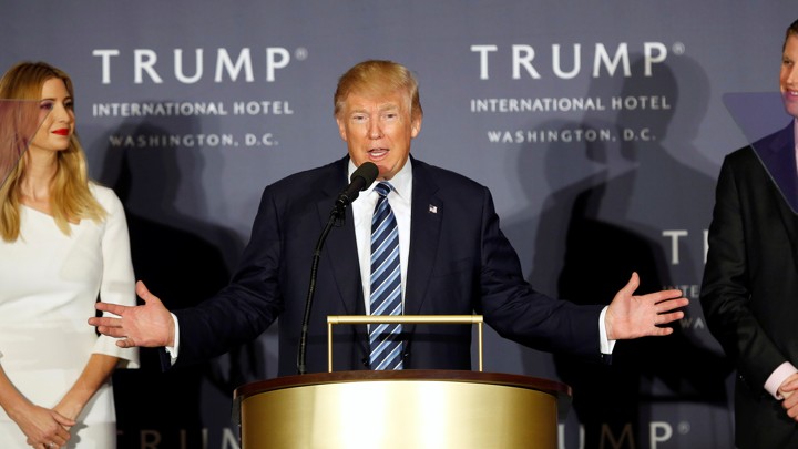 President Donald Trump at the ribbon-cutting ceremony for the Trump International Hotel in Washington, D.C.