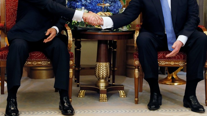 President Donald Trump shakes hands with Egypt's President Abdel Fattah al-Sisi before their meeting in Riyadh, Saudi Arabia, on May 21, 2017.