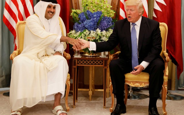 Qatar's Emir Sheikh Tamim Bin Hamad Al-Thani meets with U.S. President Donald Trump in Riyadh