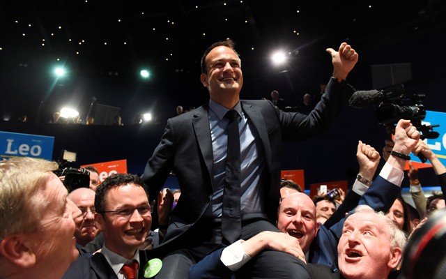 Leo Varadkar celebrates winning the Fine Gael parliamentary elections to replace Prime Minister Enda Kenny as leader of the party in Dublin, Ireland, on June 2, 2017.  