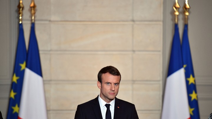 French President Emmanuel Macron attends a press conference.