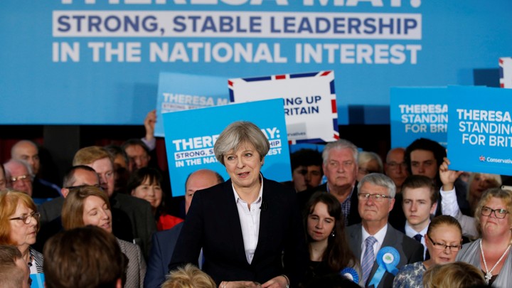 Britain's Prime Minister Theresa May delivers a speech to Conservative Party members.
