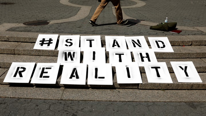 A sign used during a demonstration in New York in support of Reality Winner