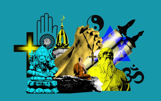 A collage showing symbols of various religions