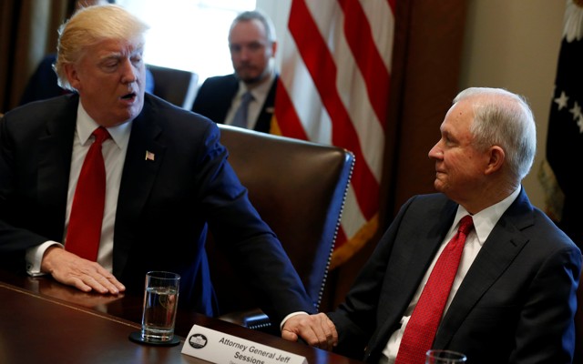 President Trump and Attorney General Jeff Sessions at a Cabinet meeting in March