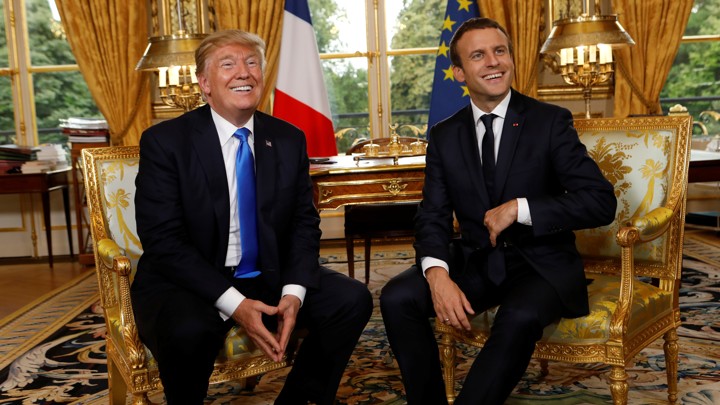 French President Emmanuel Macron and President Trump meet at the Élysée Palace in Paris on July 13, 2017.