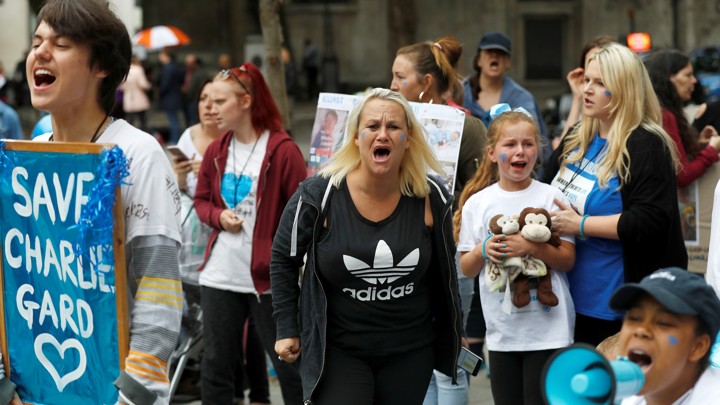 Supporters of Charlie Gard's parents outside the High Court in London on Monday