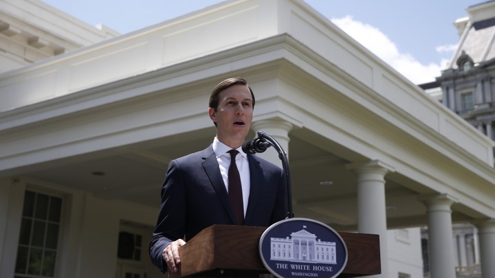 Jared Kushner speaks to reporters gathered outside of the White House.