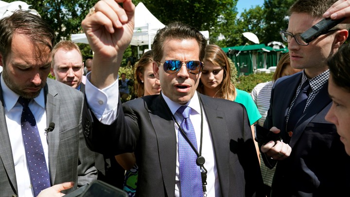 Anthony Scaramucci surrounded by reporters