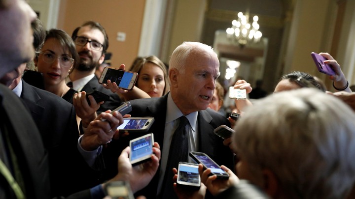 Arizona Senator John McCain speaks with reporters on Capitol Hill on July 13, 2017.