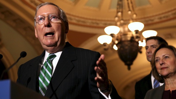 Senate Majority Leader Mitch McConnell addresses reporters on Capitol Hill in October.