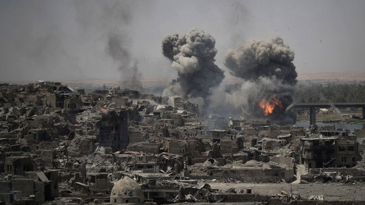 Airstrikes target ISIS positions on the edge of the Old City on July 11, 2017.