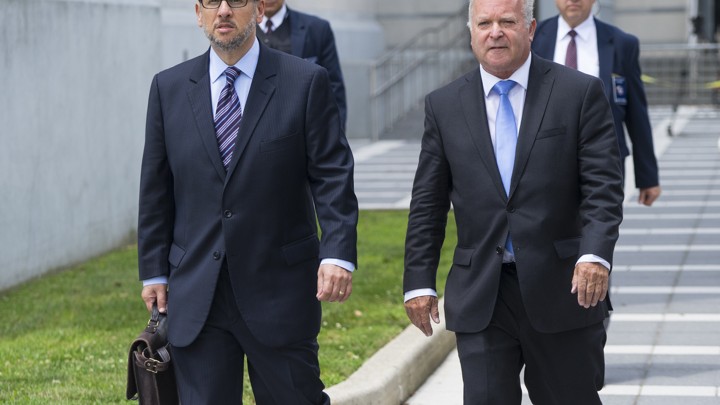 Wildstein leaves a federal court on July 12 with his attorney, Alan Zegas.