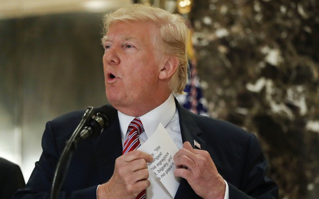 President Trump holding a press conference in New York City on August 15