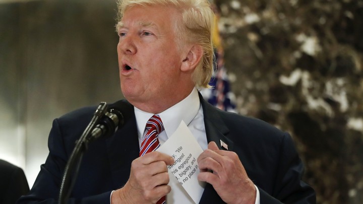 President Trump holding a press conference in New York City on August 15