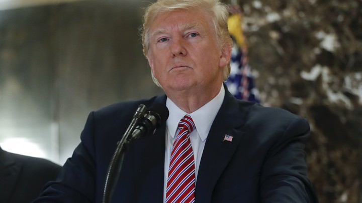 President Trump addresses reporters at Trump Tower.