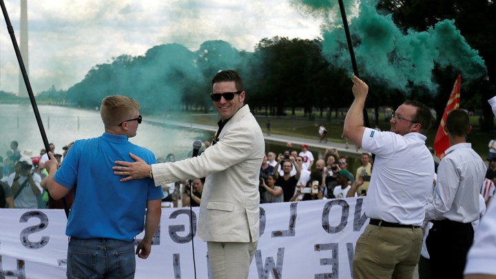 Richard Spencer in front of a crowd on the National Mall