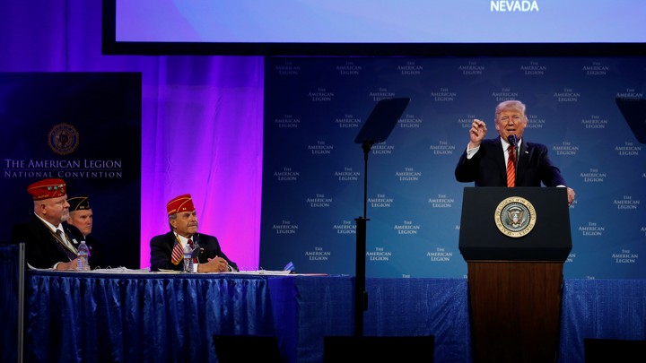 Donald Trump speaks at the American Legion in Reno, Nevada.