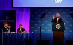 Donald Trump speaks at the American Legion in Reno, Nevada.