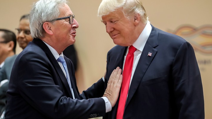 President Trump and European Commission President Jean-Claude Juncker pictured at the G-20 summit in Hamburg, Germany on July 8, 2017.