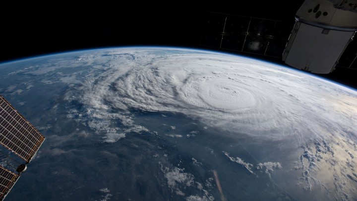 Hurricane Harvey looms off the coast of Texas, as seen from aboard the International Space Station.