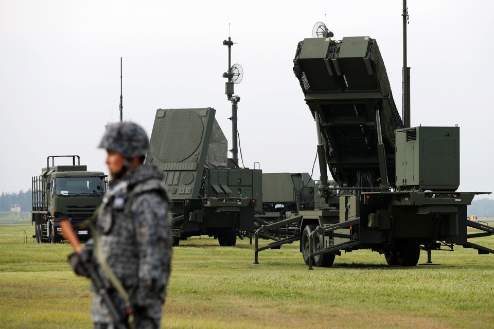 A Japanese soldier takes part in a drill in response to a recent missile launch by North Korea at U.S. Air Force Yokota Air Base in Fussa on the outskirts of Tokyo, Japan on August 29, 2017.