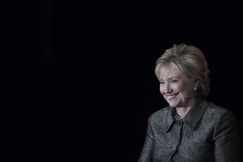 Hillary Clinton speaks at an event during in the run-up to her 2017 book tour.