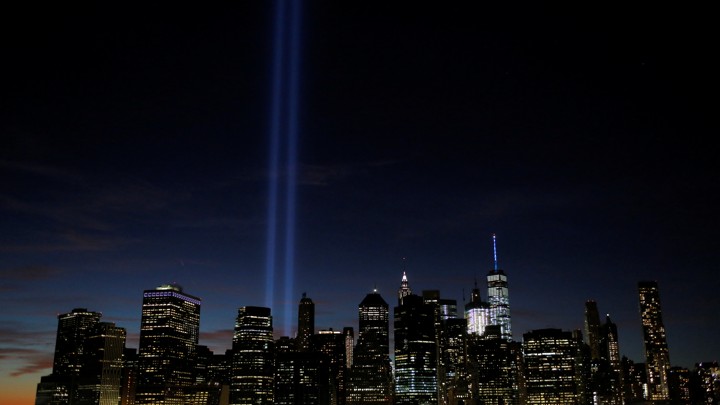 The New York City skyline at night