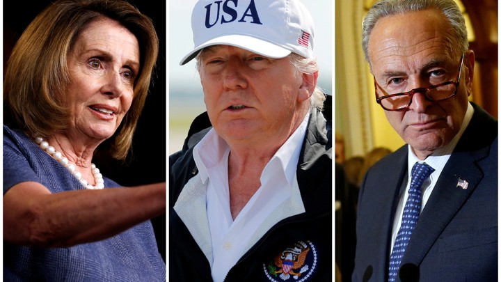 Senate Minority Leader Nancy Pelosi, President Donald Trump, and House Minority Leader Chuck Schumer