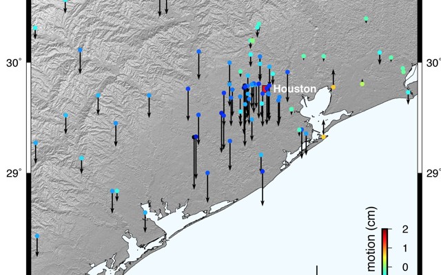 A map of the vertical motion of the Earth's crust in Texas